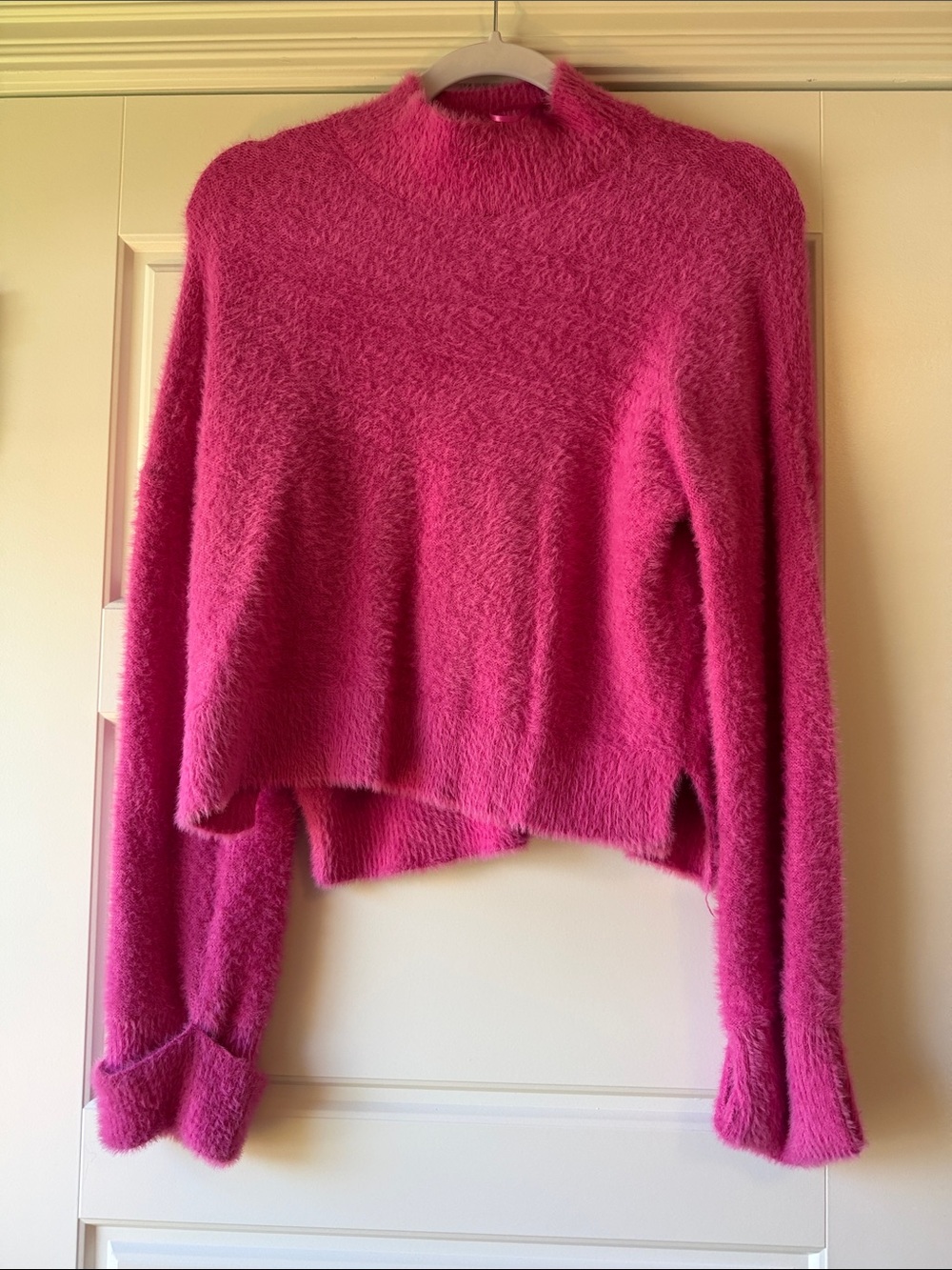 Hippie Rose Fuzzy Mock Neck Sweater in Hot Pink